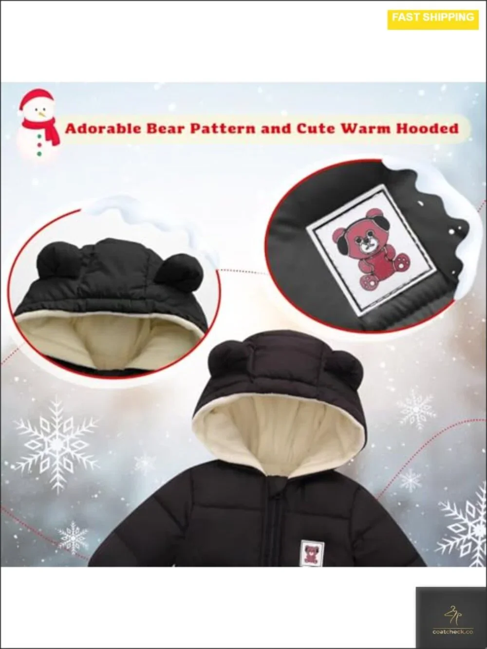 Baby Bear Hooded Snowsuit, Waterproof Winter Jumpsuit for Toddler, Cozy Padded